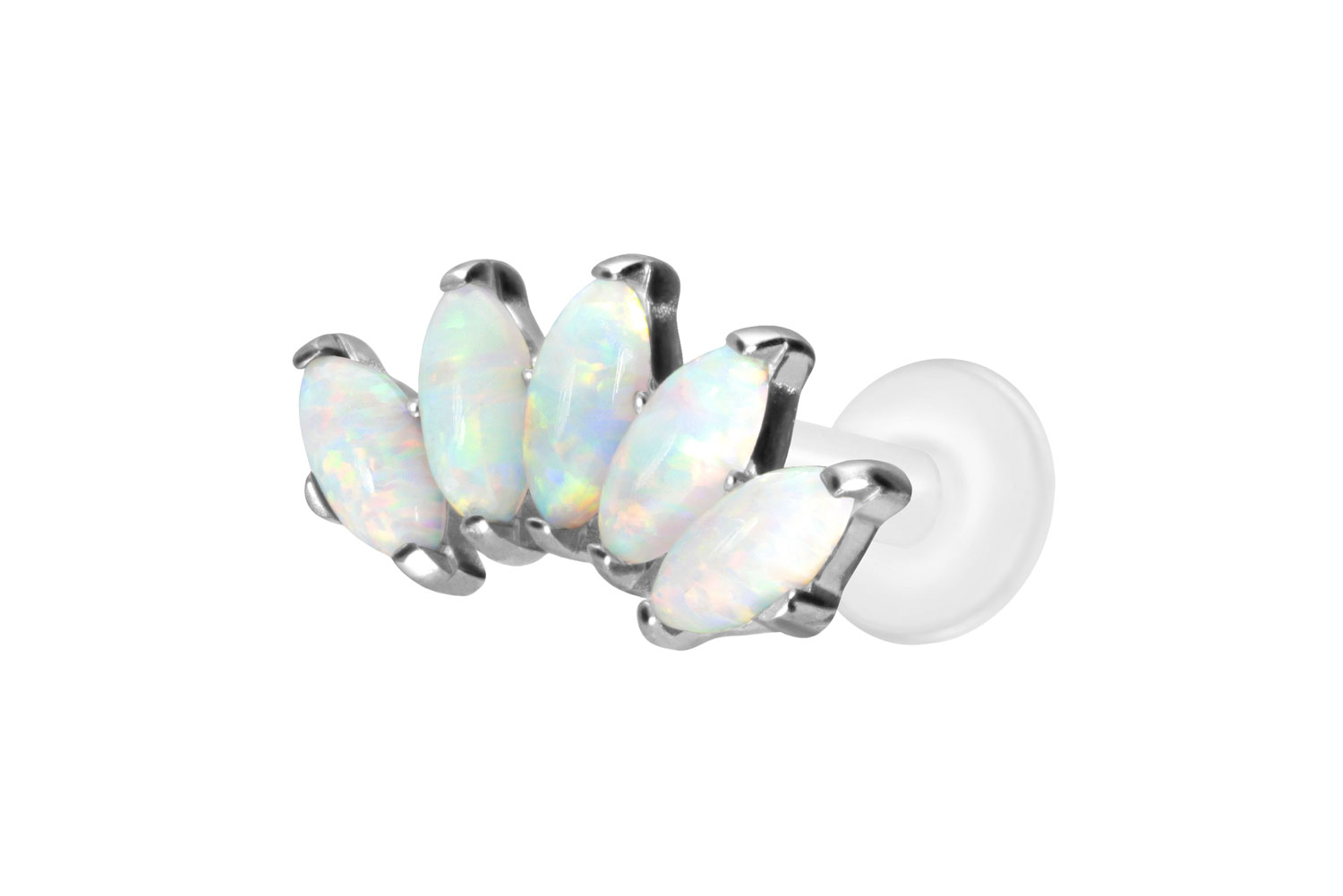 PTFE Labret Piercing mit Innengewinde + Titan-Aufsatz BOGEN + SYNTHETISCHE OPALE